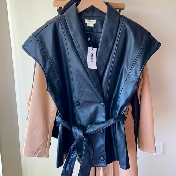 S Jason Wu Faux Leather Vest With Belt Black - Picture 3 of 10